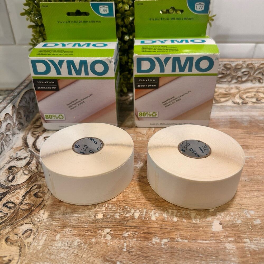 DYMO 30252 LW WHITE ADDRESS LABELS 1-1/8"x3-1/2", 350 LABELS PER ROLL (2 ROLLS)
